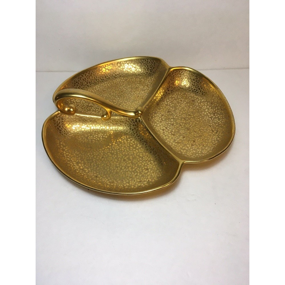 Antique RS Germany Stouffer Studio Gold Applied Divided Nut Candy Tray w/ Handle